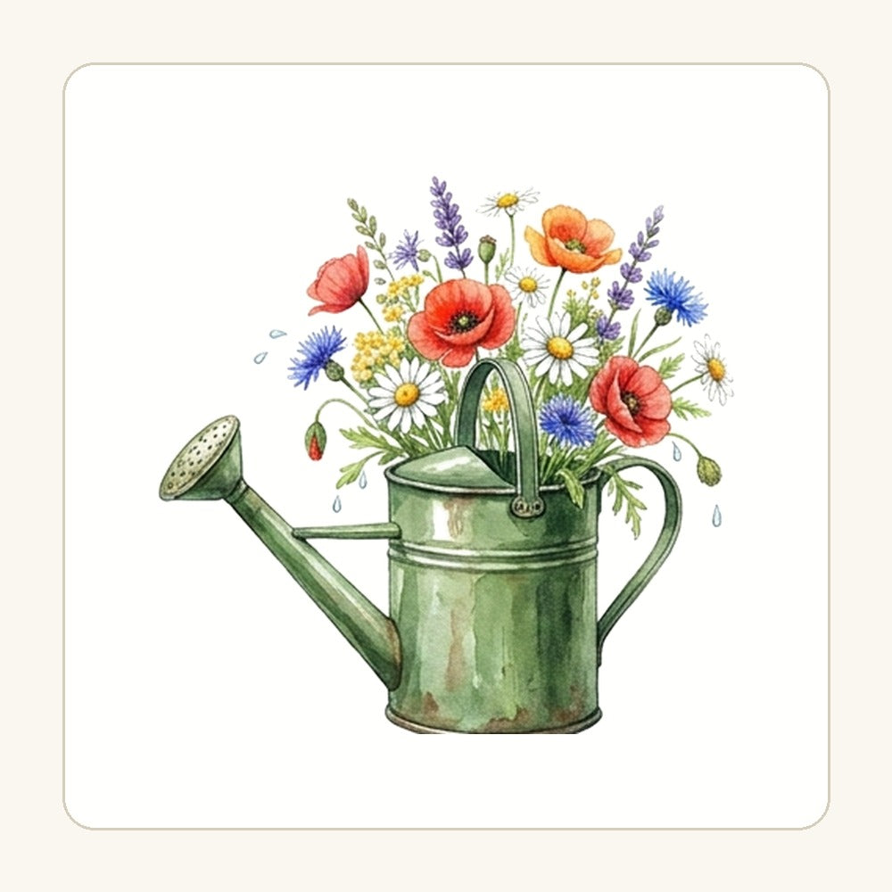 Vattenkanna med blommor – transparent PNG-motiv (clipart)