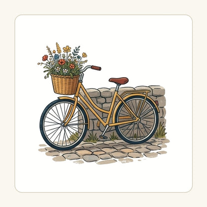 Gul cykel med blommor – transparent PNG-motiv (clipart)