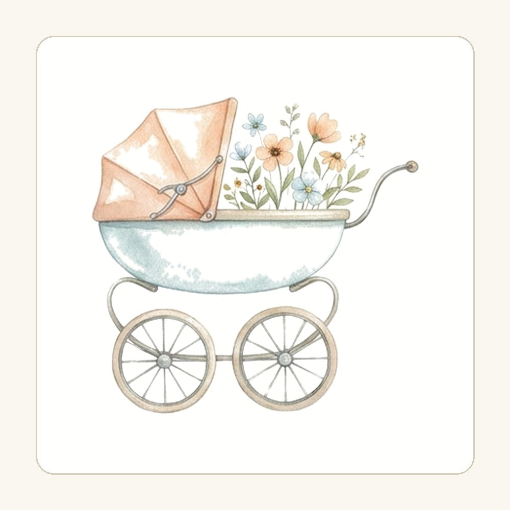 Barnvagn med blommor – transparent PNG-motiv (clipart)