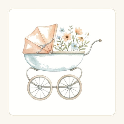 Barnvagn med blommor – transparent PNG-motiv (clipart)