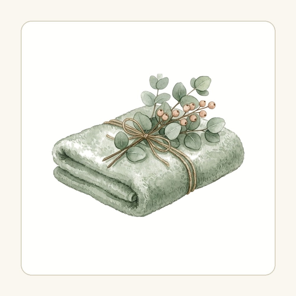 Handduk och eucalyptus – transparent PNG-motiv (clipart)