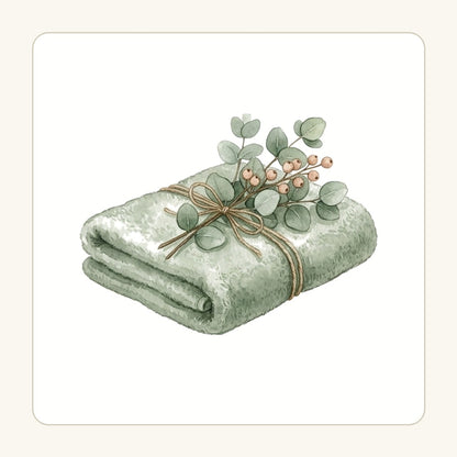 Handduk och eucalyptus – transparent PNG-motiv (clipart)