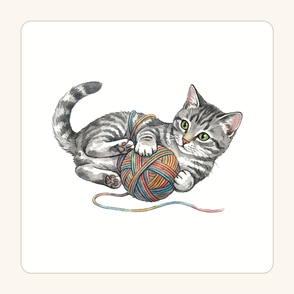 Katt med garnnystan – transparent PNG-motiv (clipart)