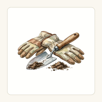 Trädgårdshandskar och spade – transparent PNG-motiv (clipart)