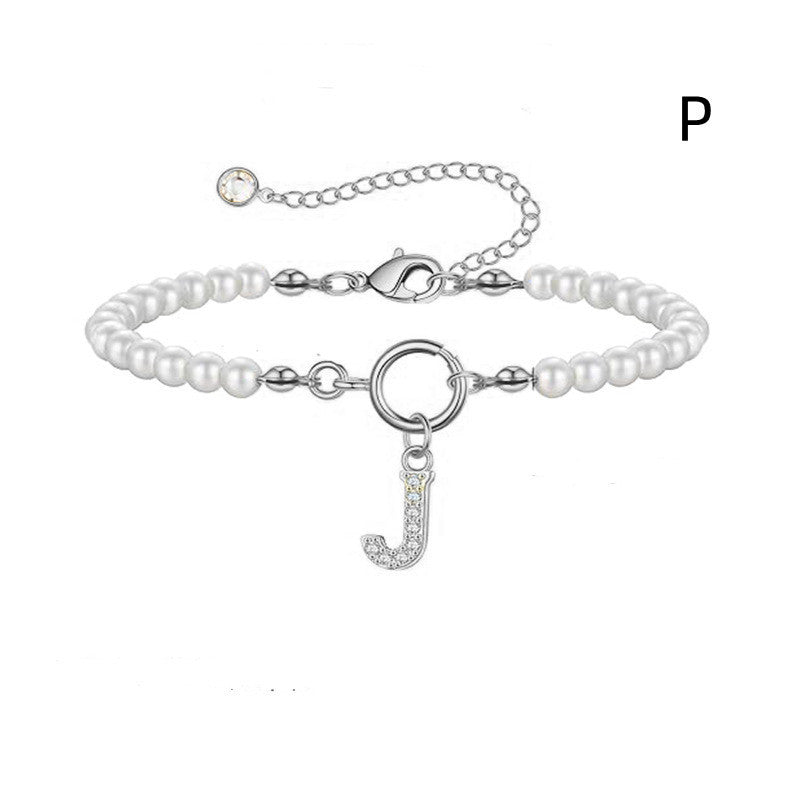 2024 Nytt Mode Toggle Lock Initial Armband Kvinnor AZ Bokstav Hänge 6mm Pärlarmband För Kvinnor Smycken Gåva