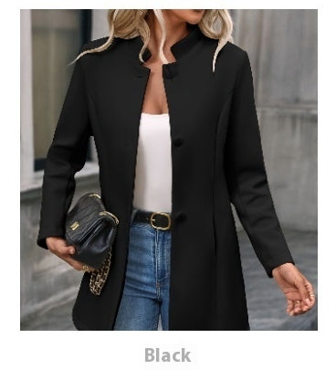 European And American New Fall And Winter Lapels Slim-fit Wool Solid Color Fashion Temperament Coat