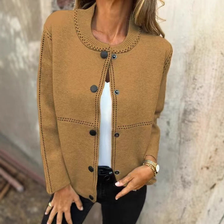 Ins Black-striped Button Cardigan Fashion Sweater Loose Round Neck Long Sleeve Cropped Tops Women's Clothing