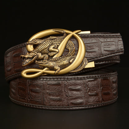 Men's Crocodile Buckle Belt Real Cowhide Automatic - Exotic Luxury