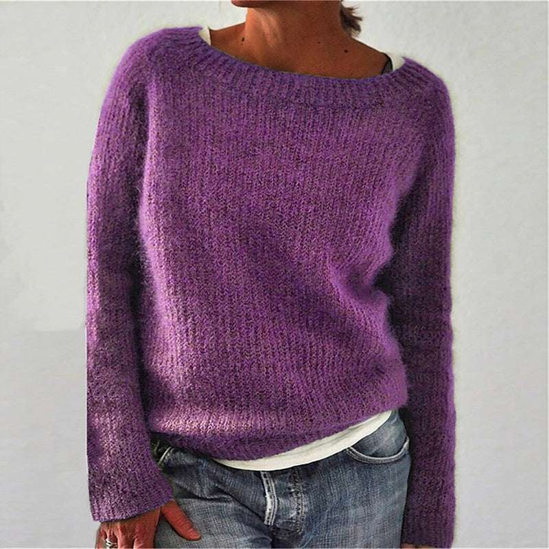 Women's Sweater Solid Color Static Version Basic Style Round Neck