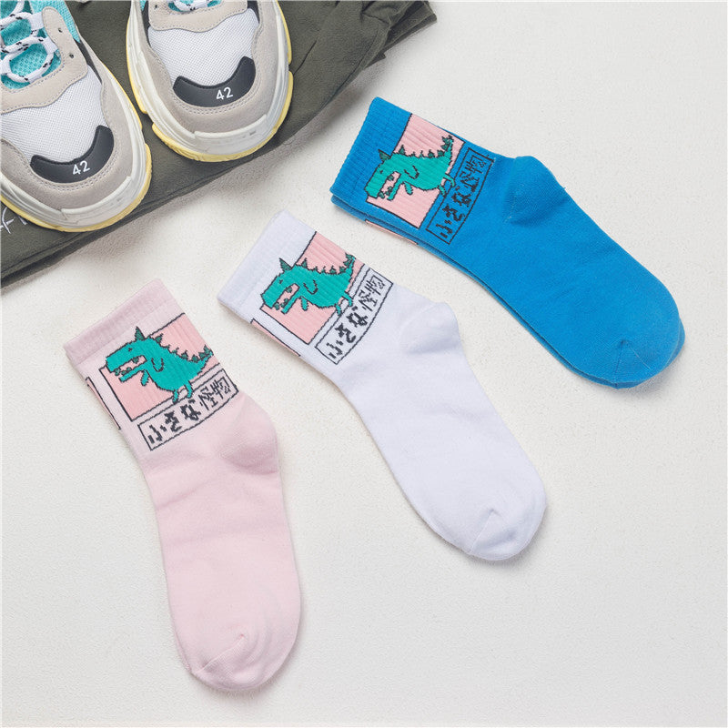 Tidalstrumpor, bomullsrör strumpor, små monster, japanska mönster, andningsbar skateboard sockar