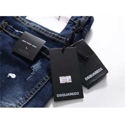 men jeans famous D2 Men slim jeans pants mens denim trousers zipper blue hole Pencil Pants