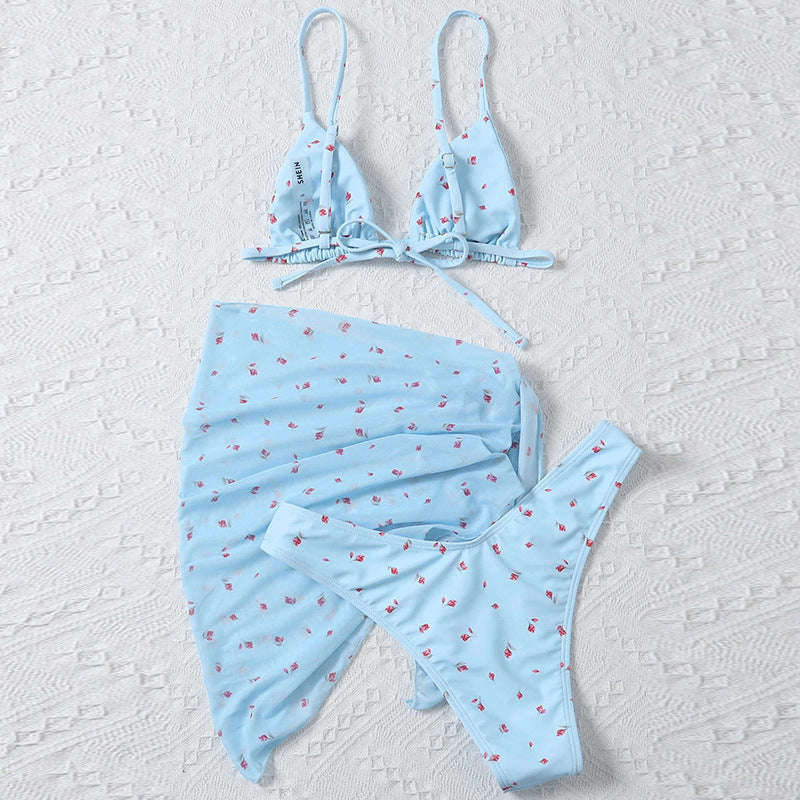 Women's Beach Style Printed Swimsuit Three Piece Set