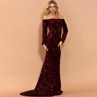 Holiday Entertainment: Strapless Long Sleeve Sequins Party Dress