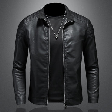 Veste de moto en cuir pour hommes, manteau fin