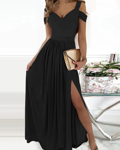 V-neck Boho Spaghetti Strap Dress Women Split Long Flowy Dresses For Party Beach