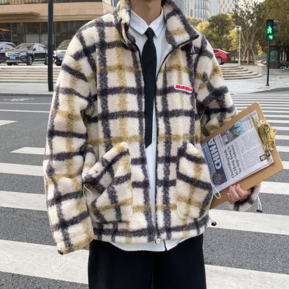 Hong Kong Style hiver nouveaux hommes décontracté jaune veste à carreaux