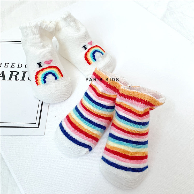 I Love Dad Mom Newborn Socks Rainbow Socks