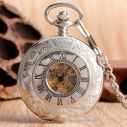 Retro Double-open Carved Hollow Manual Manipulator Pocket Watch For Men And Women