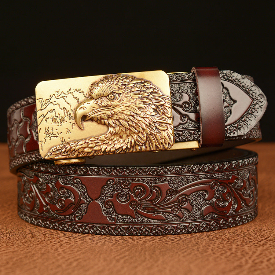 Men's Self-Buckled Leather Belt Personalized Carved Casual Jeans - Unique Character