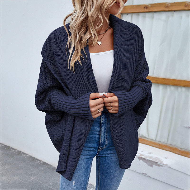 Nouveau pull tricoté ample couleur unie manches chauve-souris grand Cardigan à revers automne et hiver veste de mode pour les femmes vêtements