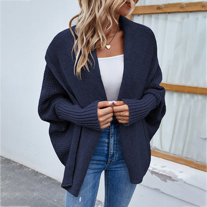 Nouveau pull tricoté ample couleur unie manches chauve-souris grand Cardigan à revers automne et hiver veste de mode pour les femmes vêtements