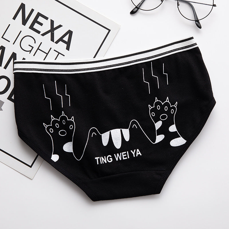 Simple Black And White Cute Cartoon Underwear Ladies Mid Waist Sheath Breathable Underwear For Women Cotton Crotch