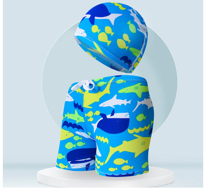 Children's Swimming Trunks Beach Vacation With Swimming Cap Suit