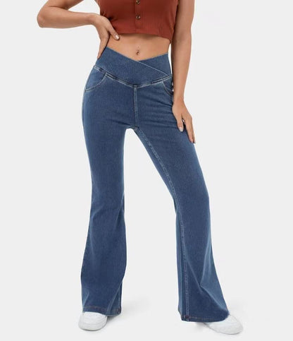 Pantalon à bas de cloche en Denim Imitation haute, pantalon à bas de cloche pour femmes européennes et américaines