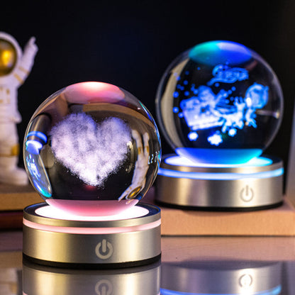 Creative 3D Inner Carving Luminous Crystal Ball Colorful Gradient Small Night Lamp Home Decorations Gifts Selection