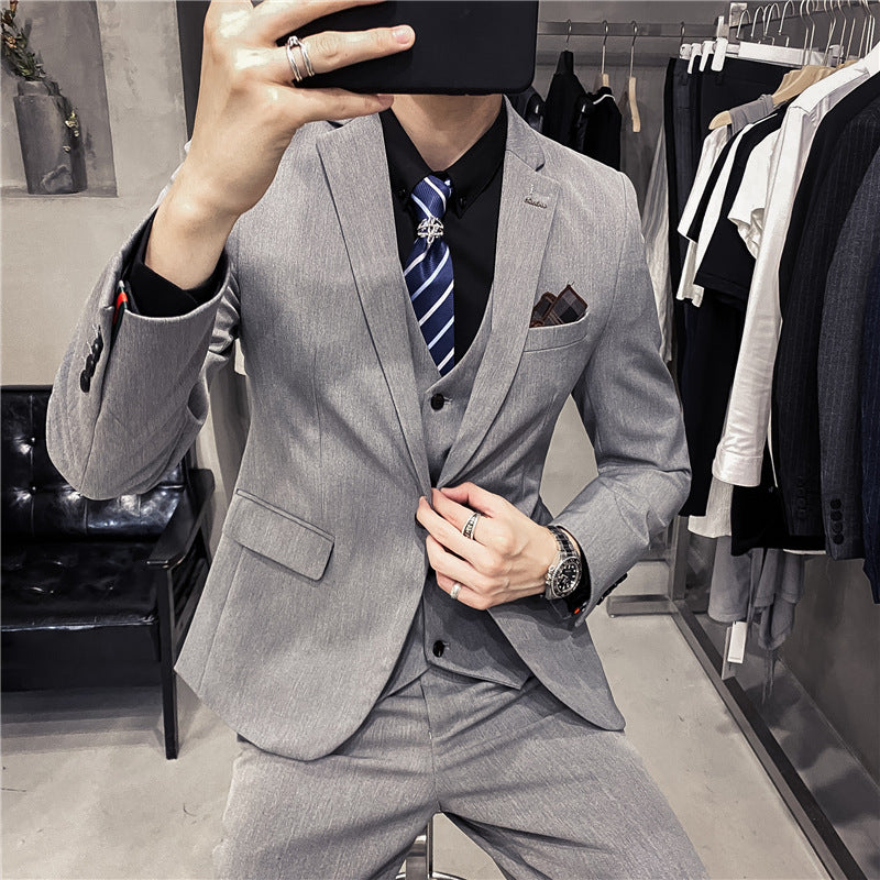 Slim Fit Solid Color One Button Business Best Man Three Piece Set