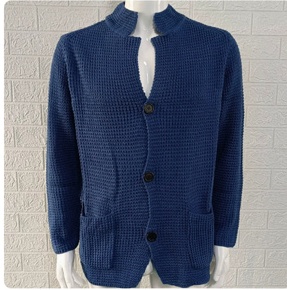 Stand Up Collar Cardigan Men Knitted Jacket