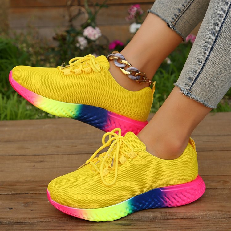 Chaussures en maille à lacets avec semelle arc-en-ciel Design mode marche chaussures de sport baskets pour les femmes