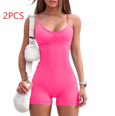 Spaghetti Strap Shorts Jumpsuit Sport Yoga Träning Tight Romper Dammode Fitness Sportkläder