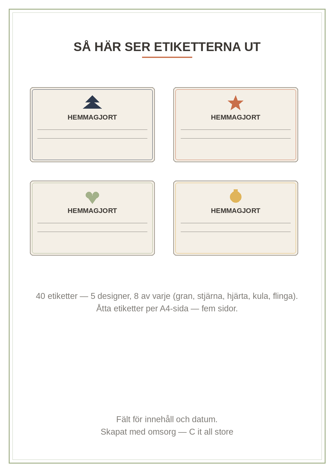 Hemmagjort-etiketter — 40 printbara etiketter för julgodis & sylt (PDF)