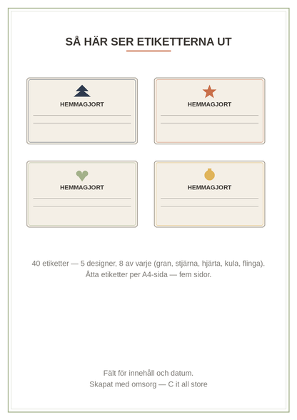 Hemmagjort-etiketter — 40 printbara etiketter för julgodis & sylt (PDF)