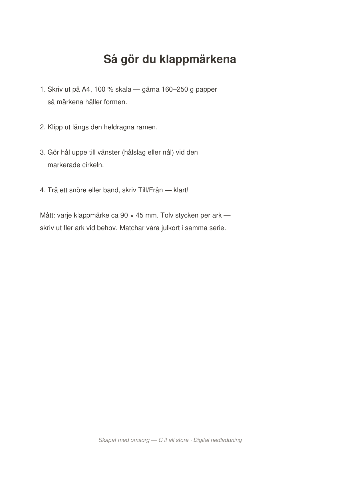 Julklappsmärken — 12 printbara etiketter (PDF)