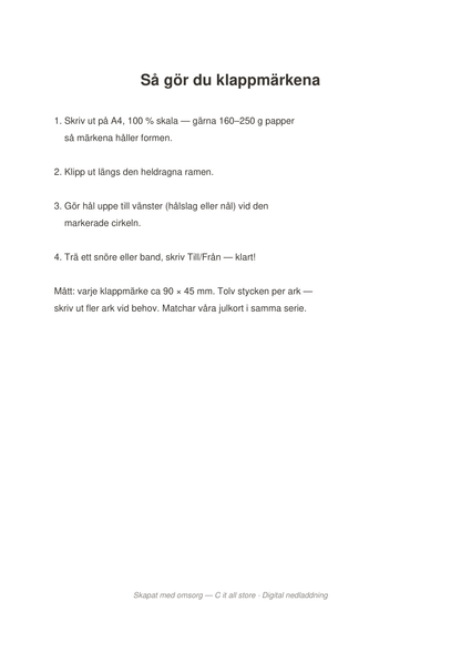 Julklappsmärken — 12 printbara etiketter (PDF)