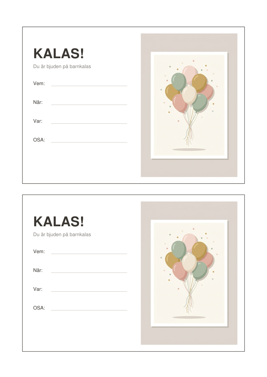 Barnkalas-paketet — inbjudningar, GRATTIS-banner & cupcake-toppers (printbar PDF)