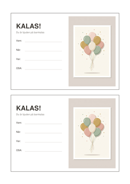 Barnkalas-paketet — inbjudningar, GRATTIS-banner & cupcake-toppers (printbar PDF)