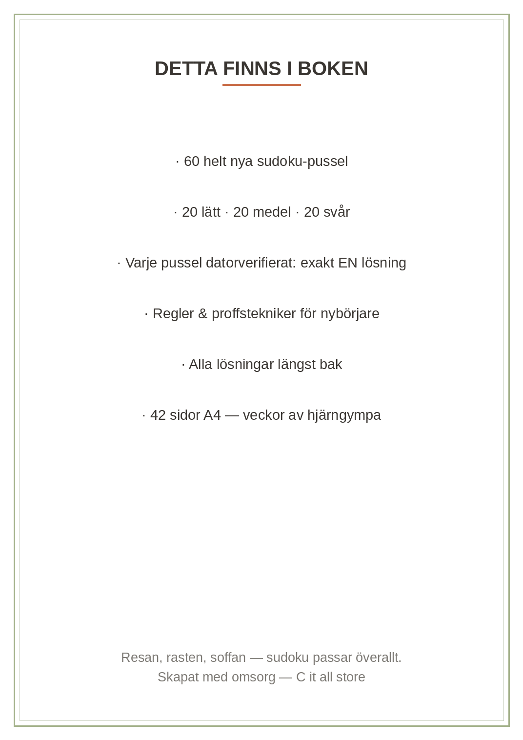 Sudoku-boken vol. 1 — 60 pussel lätt/medel/svår + lösningar (printbar PDF)