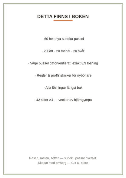 Sudoku-boken vol. 1 — 60 pussel lätt/medel/svår + lösningar (printbar PDF)
