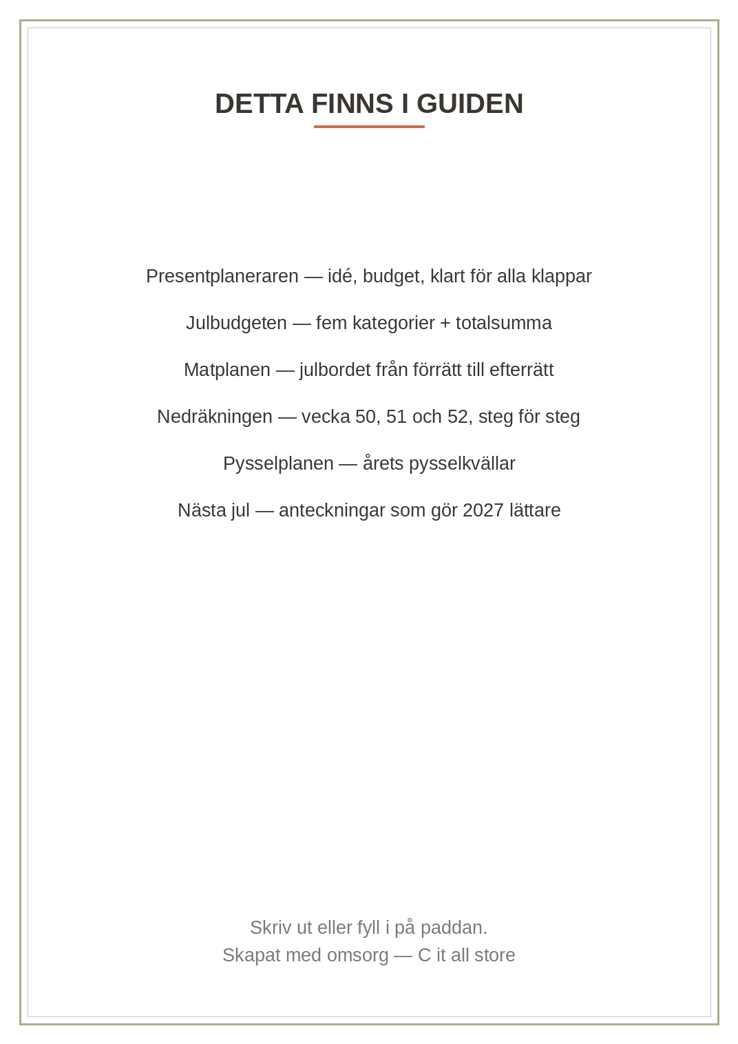 Julguiden 2026 — planera julen utan stress (printbar guide, PDF)
