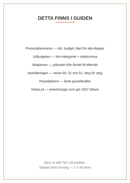 Julguiden 2026 — planera julen utan stress (printbar guide, PDF)