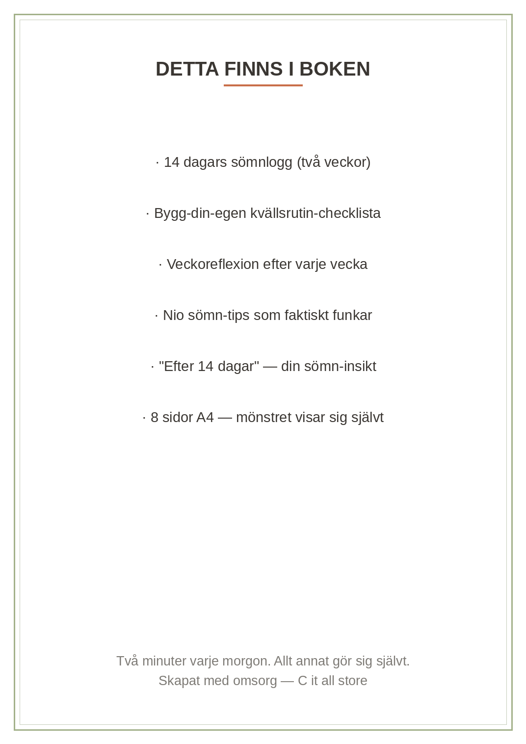 Sömndagboken — 14 dagars sömnlogg, kvällsrutin & veckoreflexion (printbar PDF)