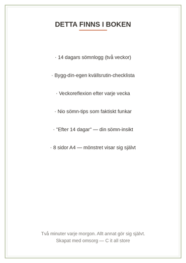 Sömndagboken — 14 dagars sömnlogg, kvällsrutin & veckoreflexion (printbar PDF)
