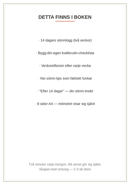Sömndagboken — 14 dagars sömnlogg, kvällsrutin & veckoreflexion (printbar PDF)