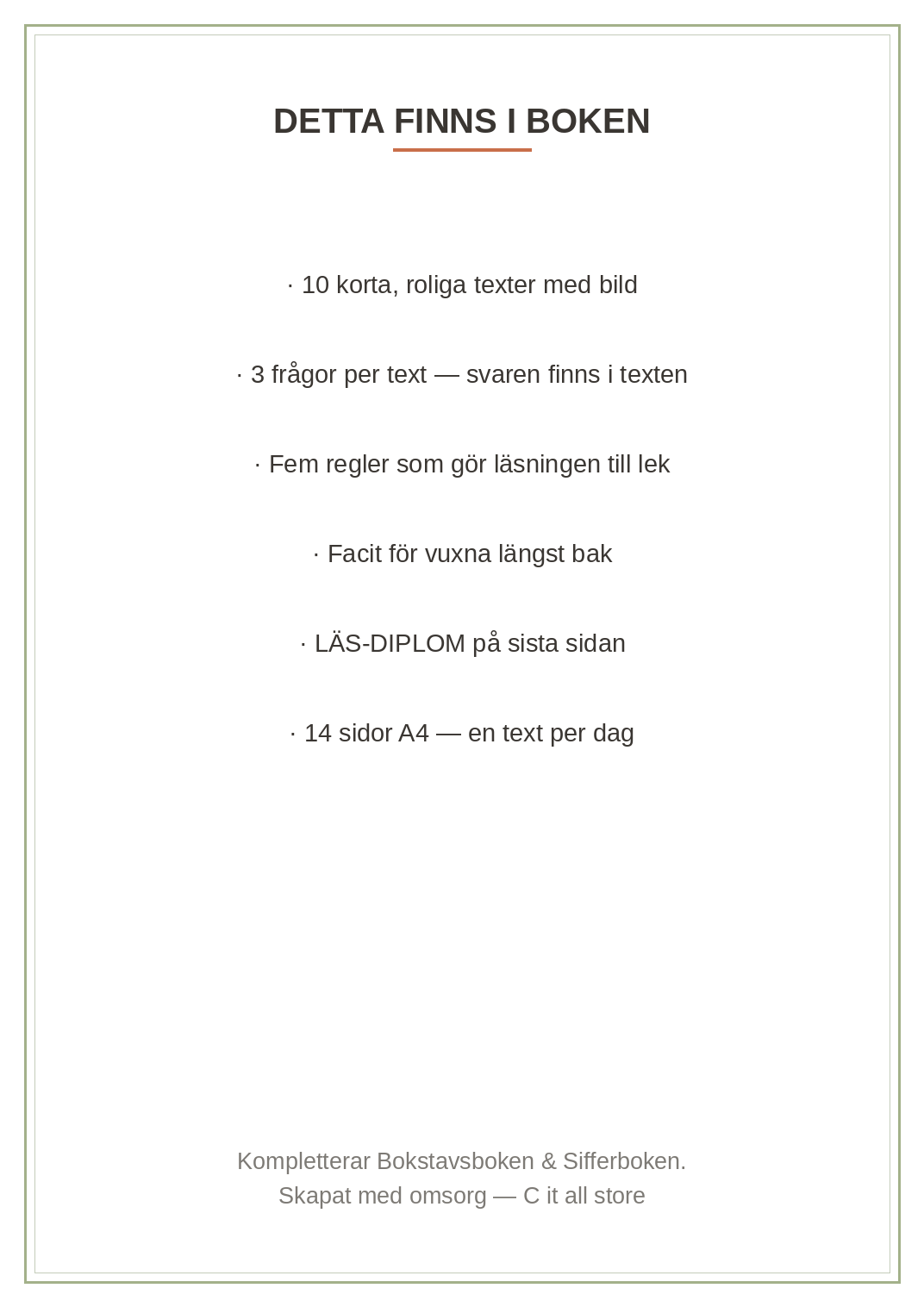 Läsboken 6–8 år — 10 korta texter med frågor + läs-diplom (printbar PDF)