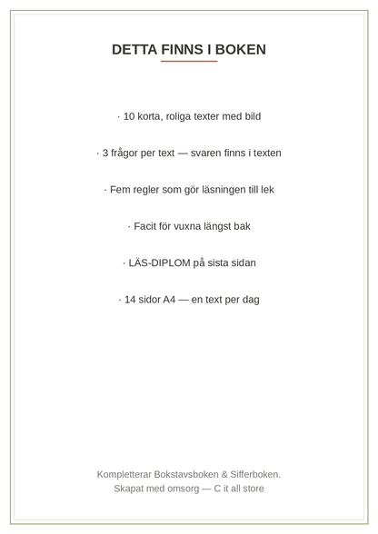 Läsboken 6–8 år — 10 korta texter med frågor + läs-diplom (printbar PDF)