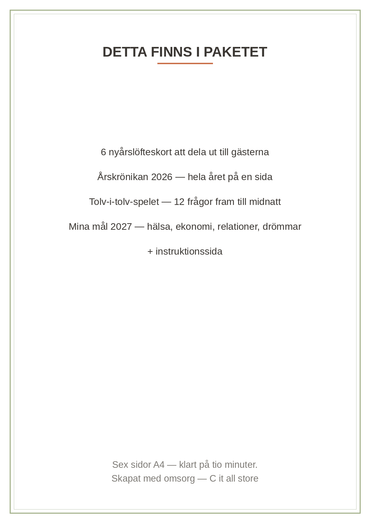 Nyårskit 2027 — löfteskort, årskrönika & tolv-i-tolv-spel (printbar PDF)