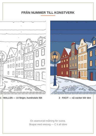 Måla efter nummer Premium vol. 2: Vinterkväll i gamla stan — avancerad målning för vuxna (printbar PDF)